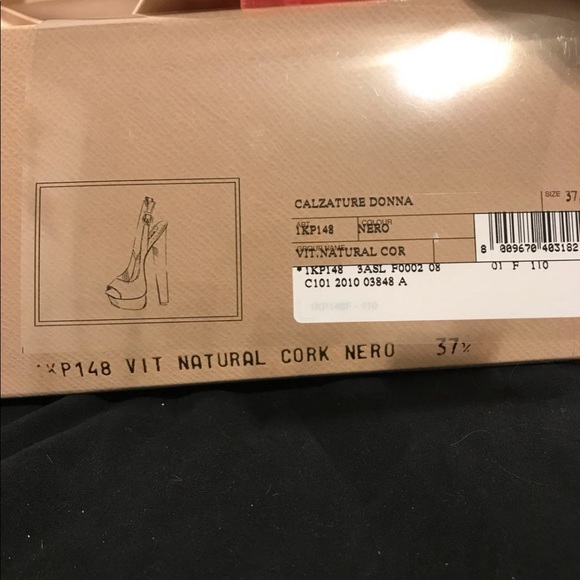 Prada black leather cork heel sling back open toe - Picture 8 of 12
